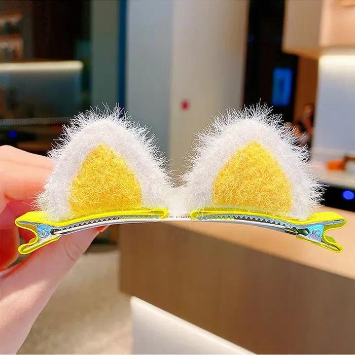 Épingles à cheveux en forme d'oreilles de chat en peluche pour filles accessoires de cheveux patchwork fantaisie pour occasions spéciales