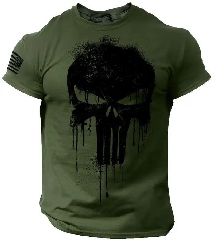 T-shirt homme impression 3D crâne militaire patriotique décontracté polyester polyvalent pour hommes et femmes occasions décontractées