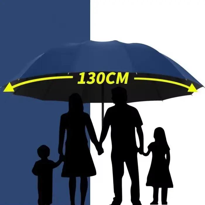 Parapluie pliant extra large de 130 cm adapté aux jours ensoleillés et au pluvieux et est une protection complète coupe-vent et imperméable.