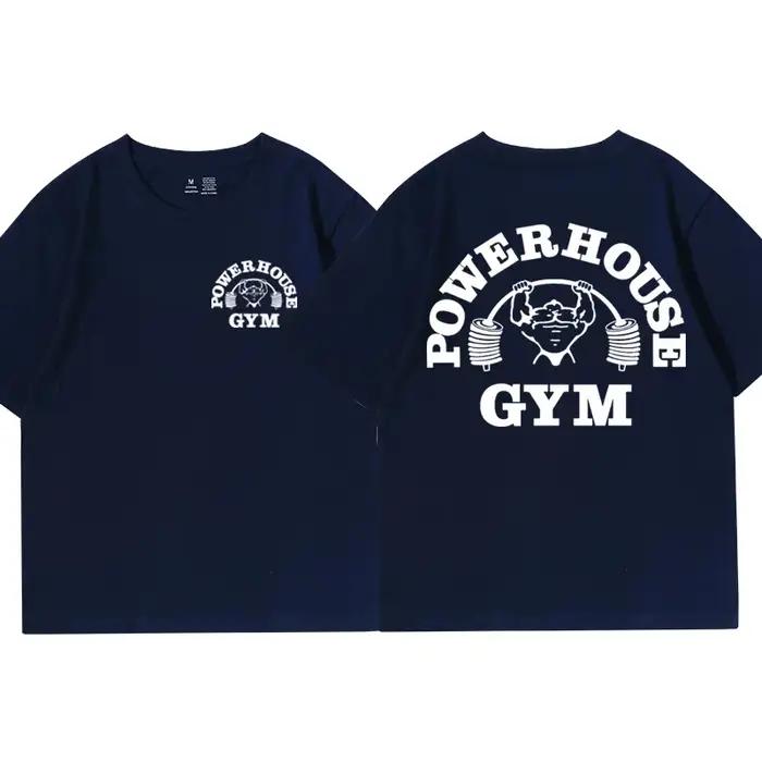 T-shirt graphique Powerhouse Fitness décontracté en polyester pour hommes et femmes, avec protection solaire et séchage rapide pour entraînements et loisirs