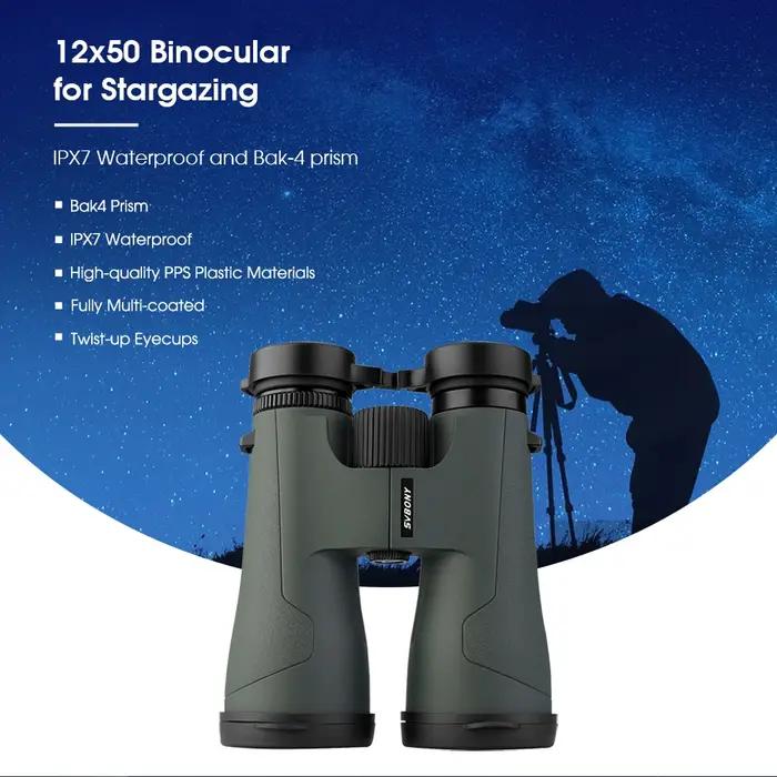 Jumelles SVBONY SA203 12x50 professionnelles puissantes BAK4 IPX7 étanches observation oiseaux astronomie