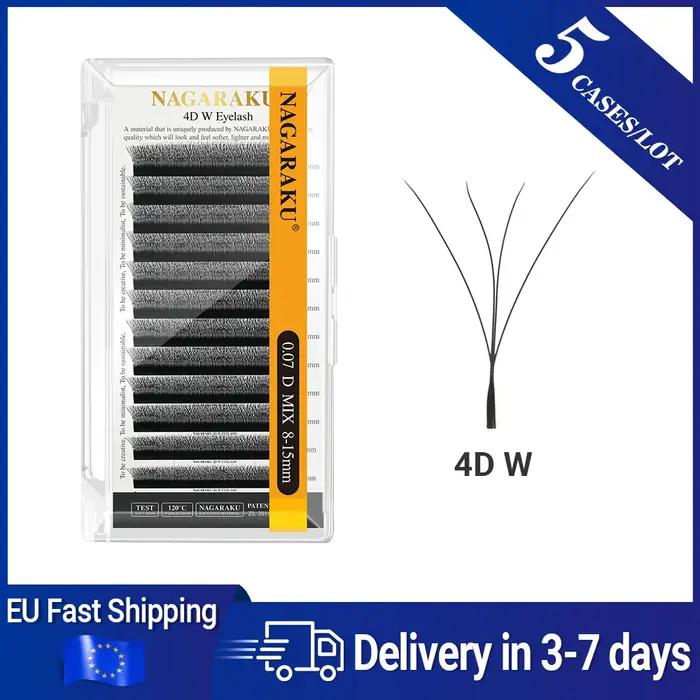 NAGARAKU Livraison Locale UE 5 Boîtes Extensions de Cils Pré-faits en Éventail Forme W Bloom 3D 4D 5D Naturels Doux Lége