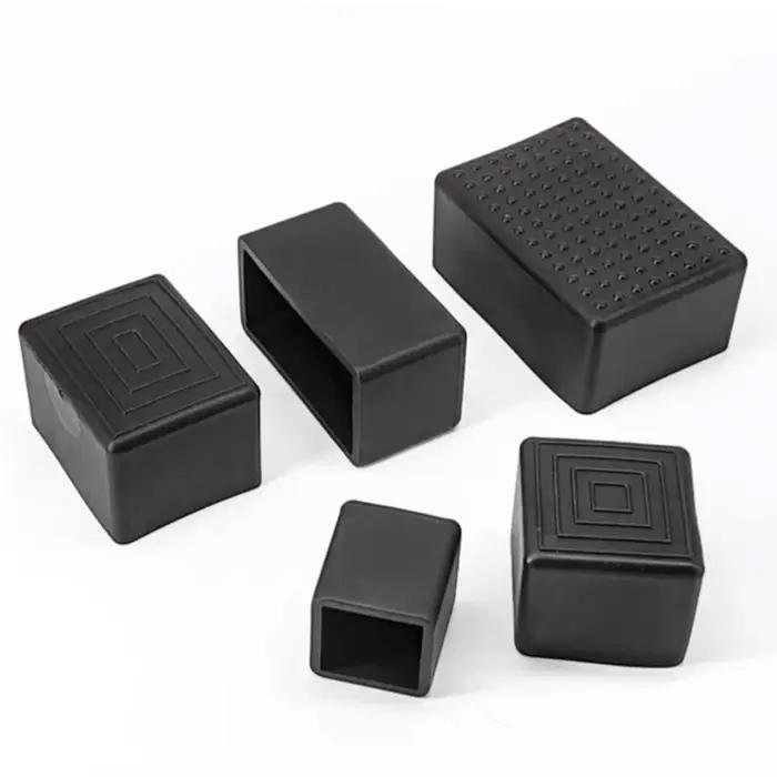 Couvre-pieds de chaise noirs carrés/rectangulaires, pieds de Table en caoutchouc, couvercles d'extré