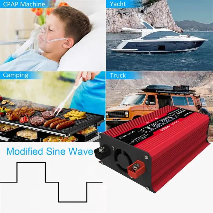 Onduleur à onde sinusoïdale modifié 4000W cc 12V à AC 110V/220V, affichage LCD, convertisseur de pui