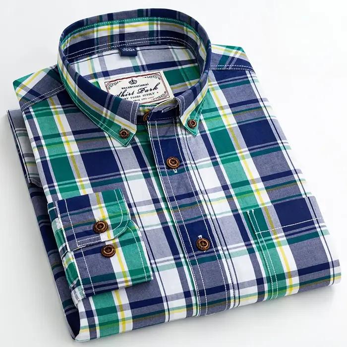 Chemises à manches longues à carreaux 100% coton de haute qualité pour hommes, coupe cintrée, chemis