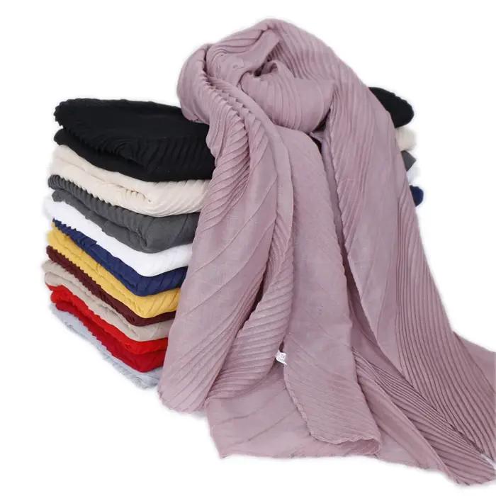 Écharpe plissée en coton pour femme, voile musulman, châle rond déformable, hijab islamique, grande