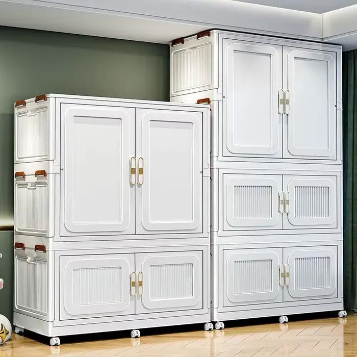 Armoire robuste organisateur de chambre vêtements pour enfants et femmes, armoire moderne en plastique avec porte coulissante pour rangement efficace et élégant