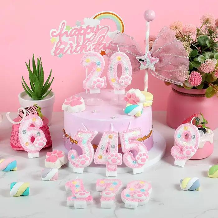 Décorations de gâteau et de cupcakes en forme de patte pour chien et chat, bougie de 3ème anniversaire, pour fête sur le thème des animaux, décorations d'anniversaire, fournitures pour célébrations