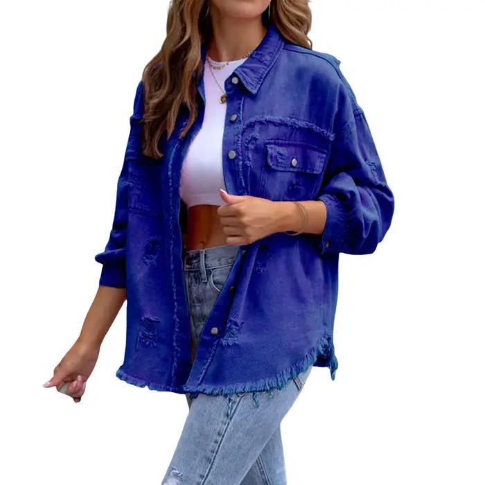 Veste en jean mince pour femme, streetwear, col roulé, décontractée, automne hiver, occasionnel, casual, cadeau pour petites amies