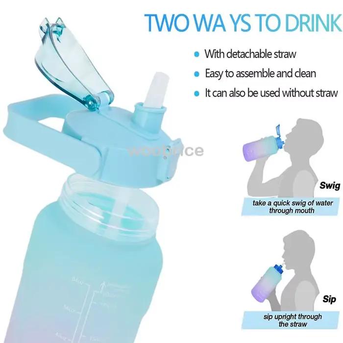 Bouteille d'eau de sport pour course à pied, 2l, motivation avec marqueur de temps, autocollants, gobelets en plastique portables et réutilisables