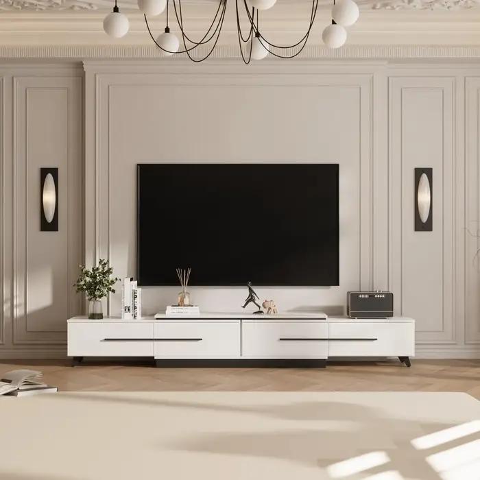 Meuble TV réglable en longueur et en forme, console multimédia 100 pouces, 4 tiroirs, 2 étagères, sa