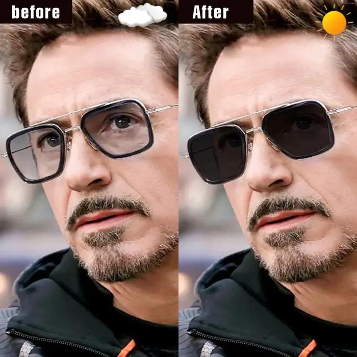 Top qualité Tony Stark carré lunettes de soleil photochromique polarisé hommes lunettes Steampunk lu