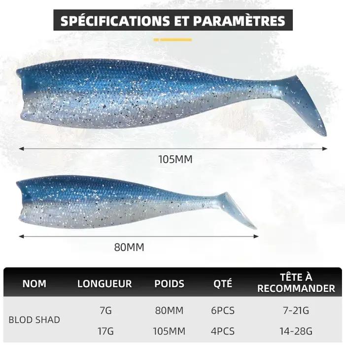 BLUX bld SHAD 80mm 105mm leurre de pêche souple