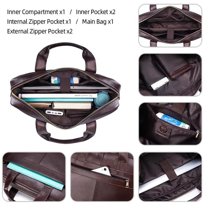 Porte-documents en cuir véritable pour hommes, sac d'affaires de luxe souple, compatible avec ordina