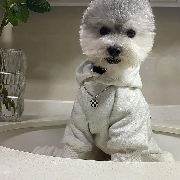 Sweat-shirts pour animaux de compagnie – Vêtements chauds printemps-automne pour chiens – Sweats à capuche en polaire épaisse avec imprimé lettres pour chiens et chats