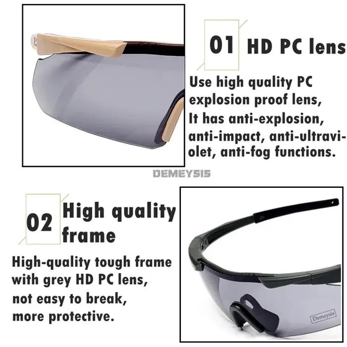 Lunettes tactiques de tir avec 3 verres interchangeables pour hommes, idéales pour le sport en extérieur, la randonnée et la moto