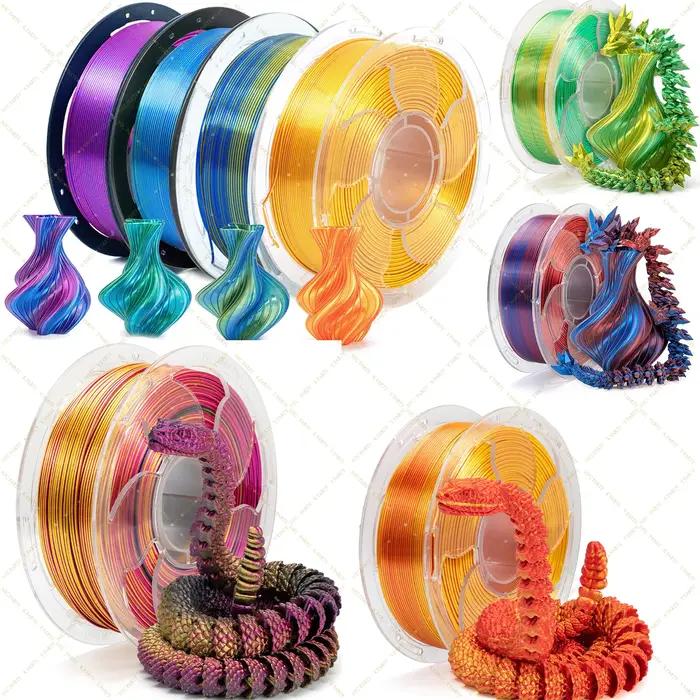 Filament d'impression 3D en PLA métallique coloré et scintillant pour modèles et accessoires finition métallique brillante multicolore occassions spéciales装饰去除后的内容如下: 将您的3D创作变成真正的艺术品 欢迎体验我们的PLA金属色打印线材,色彩鲜艳且闪耀。想象一下,您的模型和配件将变得光彩夺目、独一无二。具有金属光泽的多色表面处理,让您的创作在任何展览上都能成为焦点。无论您是才华横溢的设计师还是热衷于创造的爱好者,这种线材都是为您准备