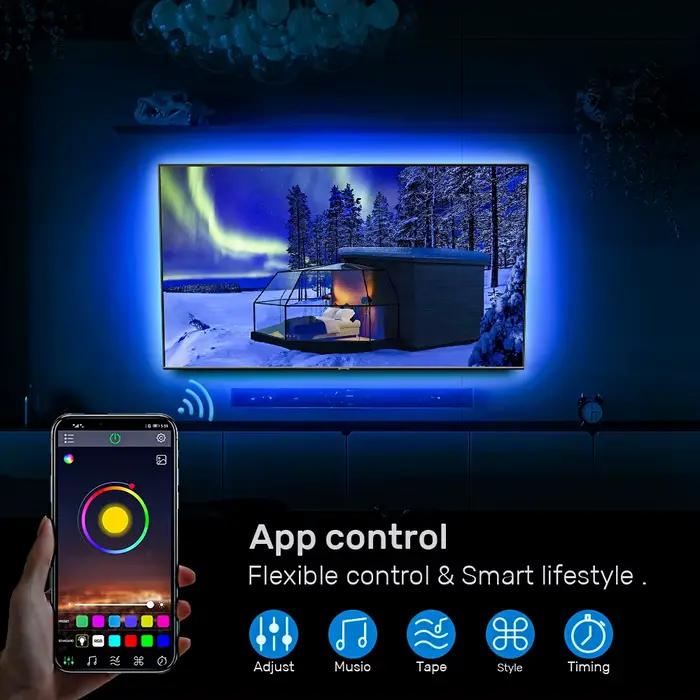 Ruban LED TV , SMD 5050 RGB Bandes Lumineuses USB avec Télécommande App Rétroéclairage TV Multicoule