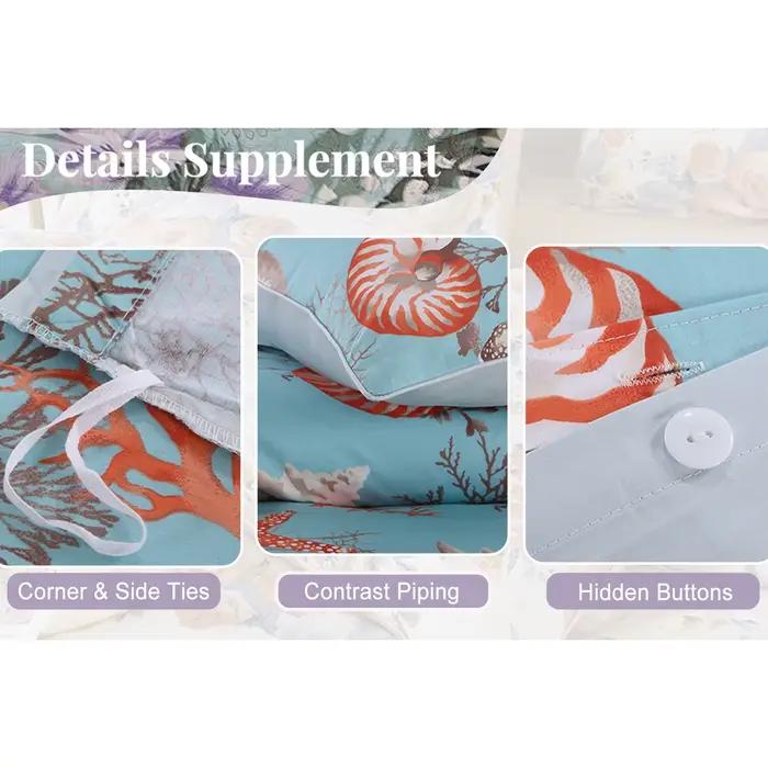 Ensemble de housse de couette 100% coton égyptien 600TC, 3 pièces, thème sous-marin bleu Vintage, do