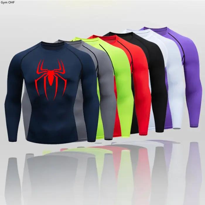 Hommes à manches longues Rashguard Compression T-Shirt élastique course Fitness T-Shirt hauts serré