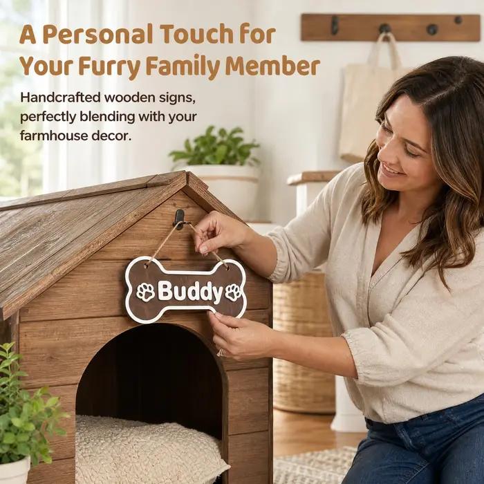 Panneau en bois personnalisé en forme d'os avec nom de chien, plaque nominative personnalisée pour animal de compagnie, décoration murale personnalisée avec nom de chien pour les amoureux des animaux,
