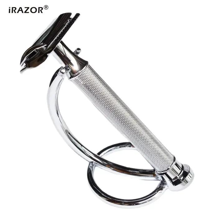 Rasoir de sécurité iRAZOR en laiton massif couleur argent pour rasage traditionnel et durable, rasoir homme, cadeau d'anniversaire ou de Noël, rasage du visage et du corps