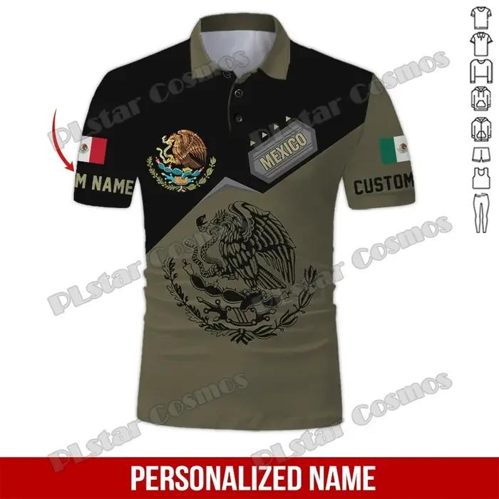 Nom personnalisé mexique blason 3D partout imprimé mode hommes Polo été décontracté unisexe à manches courtes
