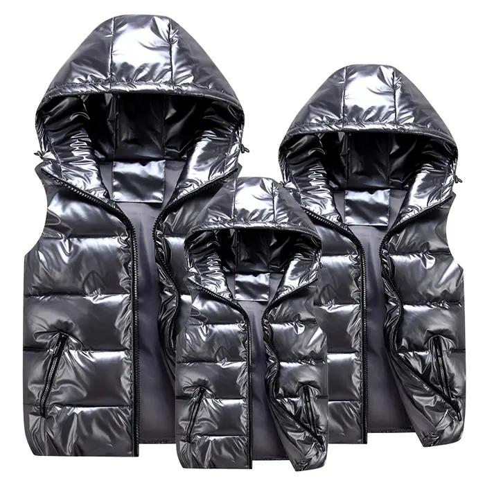 Gilet à capuche classique homme/femme/enfant hiver à capuche gilet en coton brillant gilet décontrac