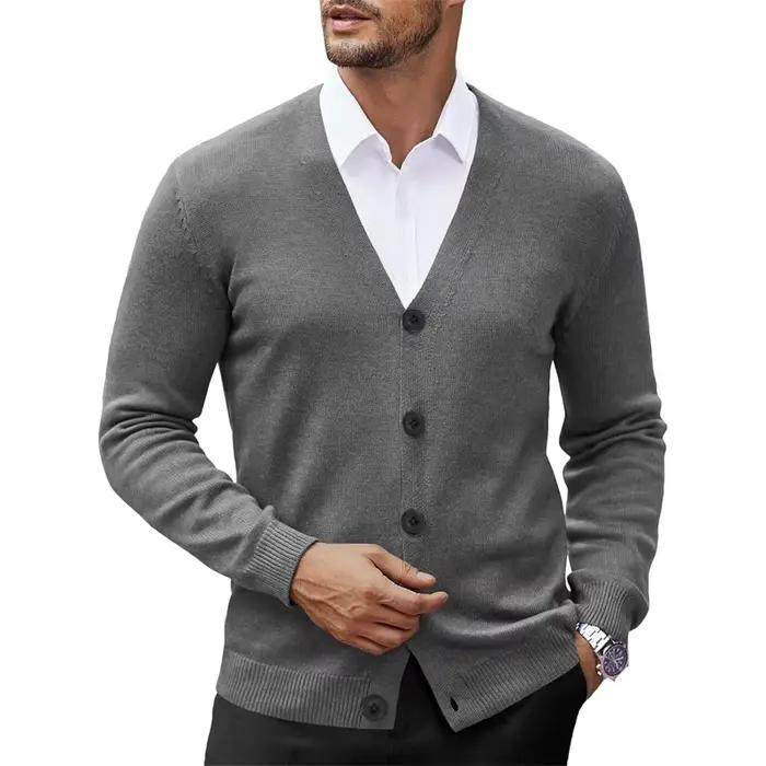 Nouveaux hommes col en V Cardigan Sweatcoats décontracté léger boutonné tricoté Cardigan pull en ple