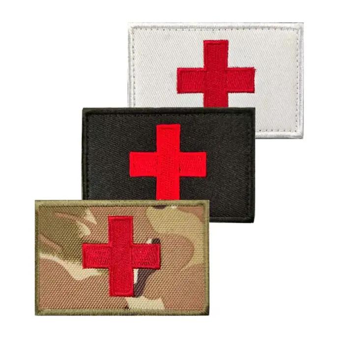 Badges brodés avec appliques de croix rouge, Patch tactique à crochet et boucle, première aide MED Medic Rescue militaire sur sac à dos, brassard
