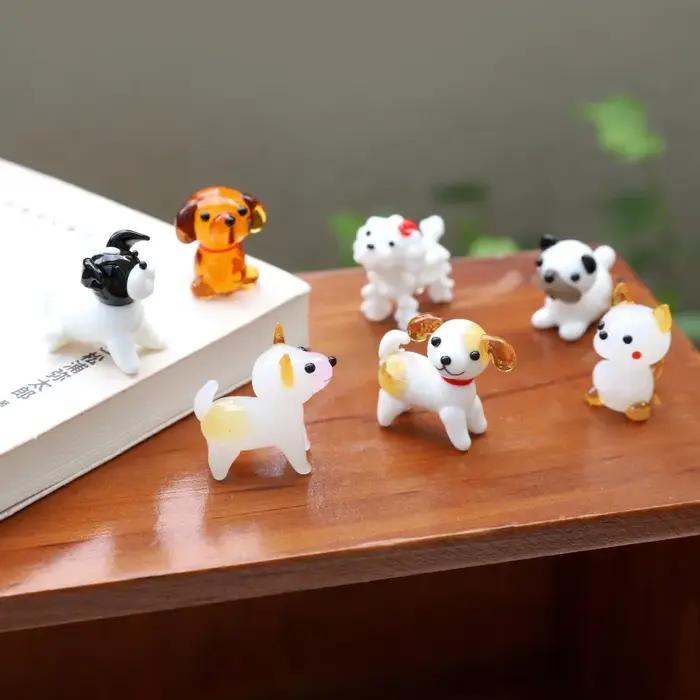 Figurines de chien en verre soufflé faites à la main, figurines de chien artistiques en verre, objets de collection, décorations pour étagères, maison, bureau, ferme, centre de table