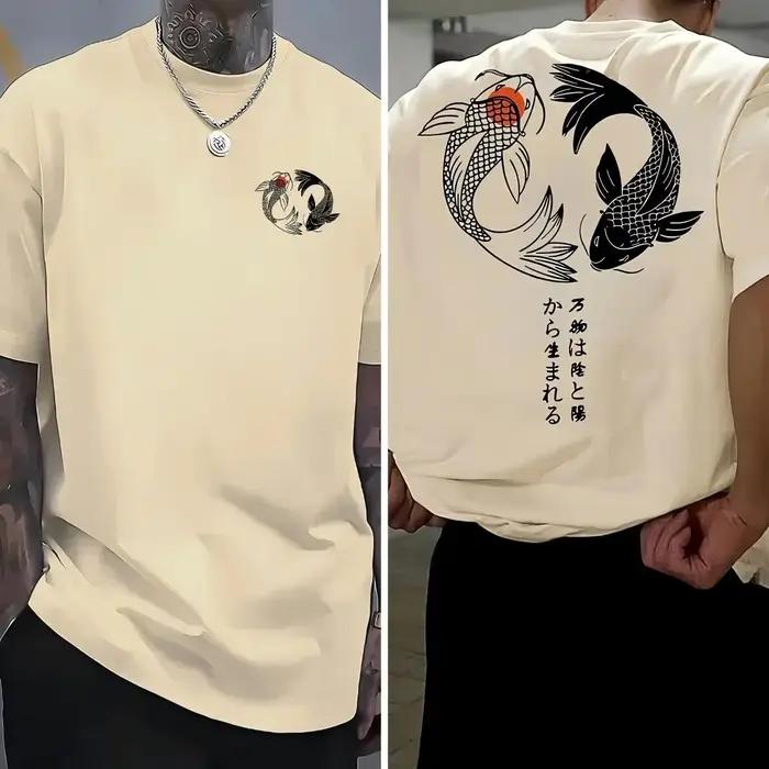 Koi Harajuku motif japonais 100% pur coton hommes T-shirt été quotidien Sports de plein air rue décontracté confortable