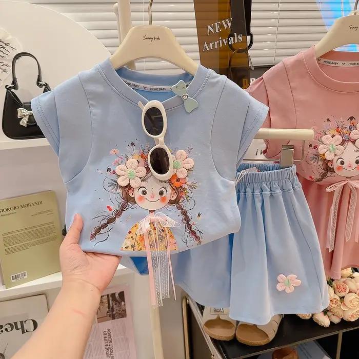 Ensemble 2 pièces t-shirt et short décontractés d'été pour filles