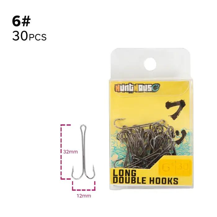 Hunthouse nouveaux hameçons de pêche Double crochet long matériel de pêche en acier à haute teneur e