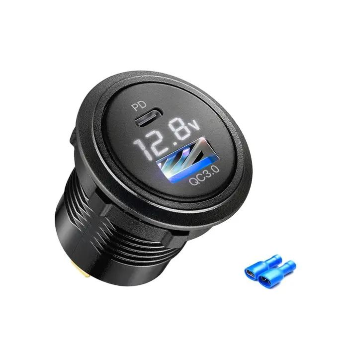 Prise de chargeur de voiture Usb c avec voltmètre usb a 3.0 adaptateur de sortie