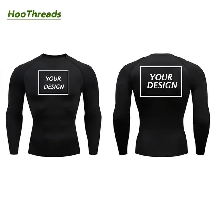Haut de course pour hommes, Logo personnalisé imprimé, chemise ajustée, manches longues, sous-vêteme