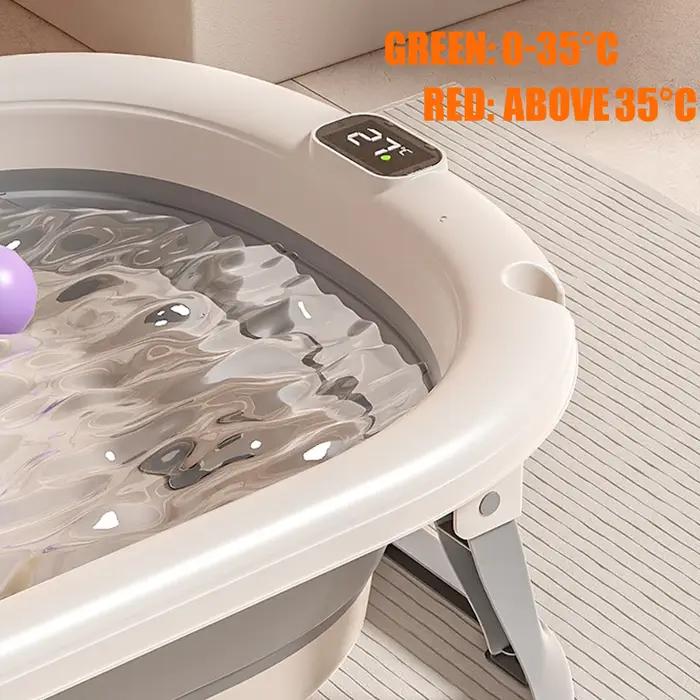 Baignoire Bébé Pliable - Avec Coussin De Bain Et Thermomètre Intégré - Idéal Pour Cadeau De Naissan