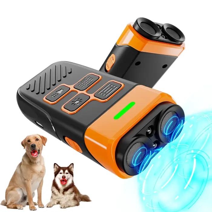 Répulsif à ultrasons double pour chiens, dispositif d'entraînement professionnel pour chiens, rechargeable, anti-aboiement, avec lampe torche LED