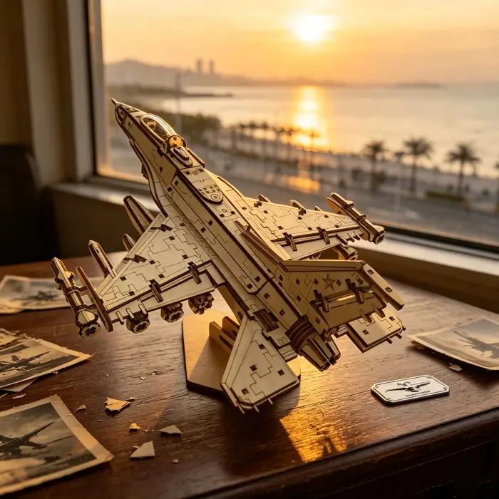 Modèle de puzzle 3D en bois de chasseur aérien, avion militaire à assembler soi-même avec support de présentation, décoration de bureau à collectionner