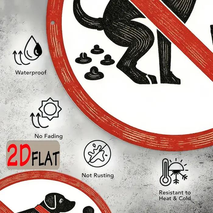 Panneau vintage « Pas de crottes de chien » rond en aluminium avec empreinte de patte