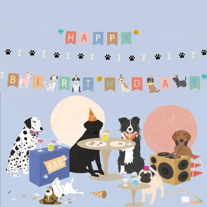 Fournitures de fête d'anniversaire pour chien, drapeaux de bannière, décoration de Cupcake pour chien, visage de chien, décoration de gâteau, thème de chiot, décor de ballon de fête d'anniversaire
