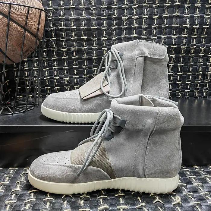 Nouveaux hommes moto équitation confortable ventiler bout rond mi talon vache daim cuir chaussures de travail mode homme