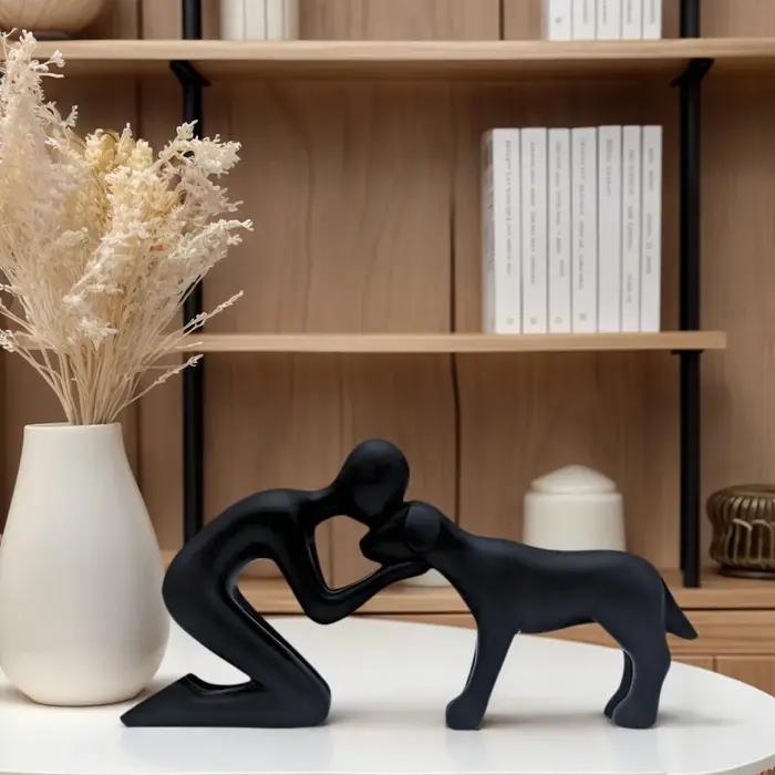 1 statue créative en résine pour chiens et propriétaires - Art de bureau sur le thème familial personnalisé