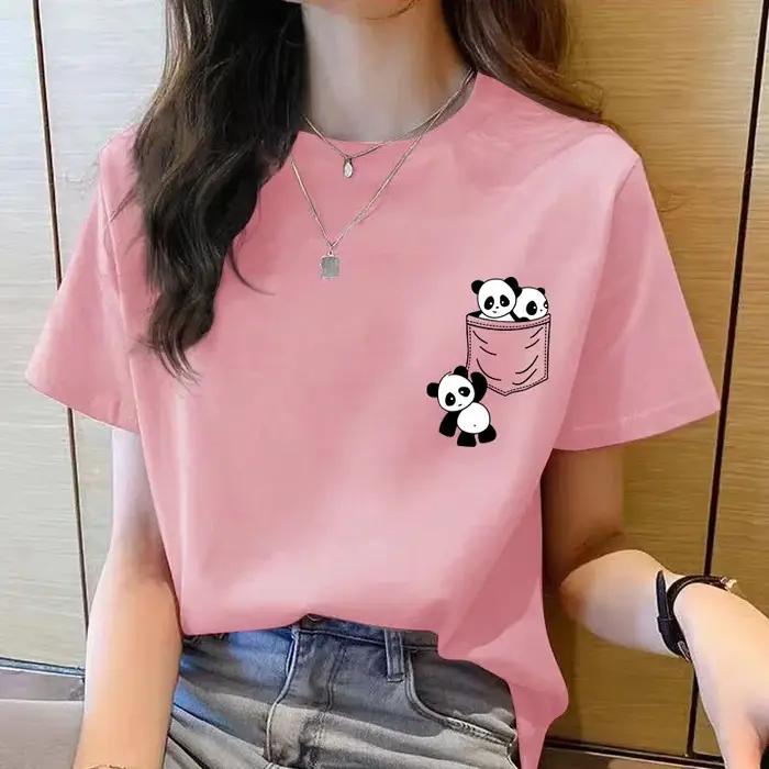 Femmes à manches courtes haut été nouvelle poche Panda dessin animé imprimé T-shirt mode coréenne