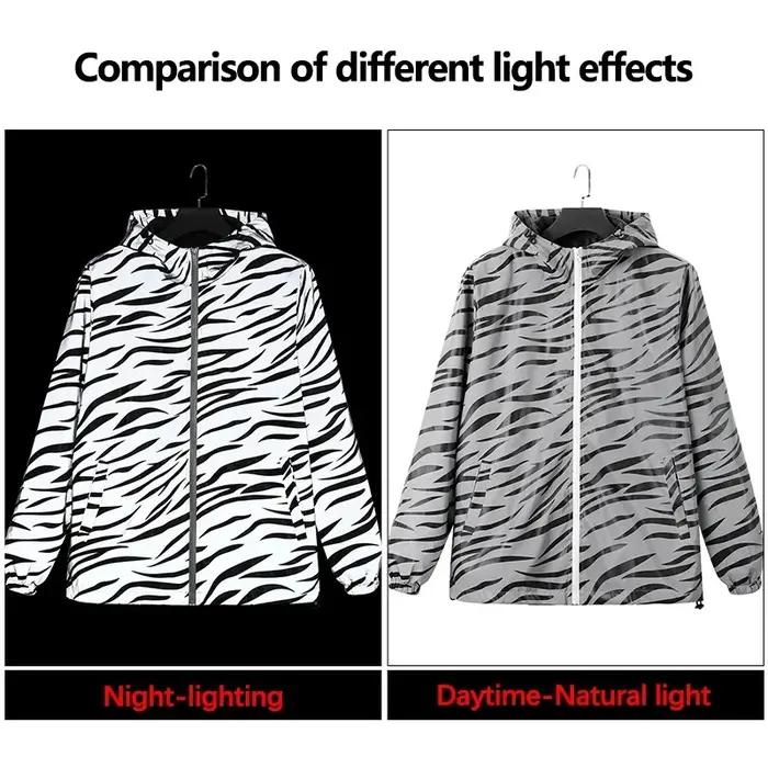 Vestes réfléchissantes imprimées zèbre pour hommes, Hip Hop, à capuche, mode, coupe-vent, lumineux,