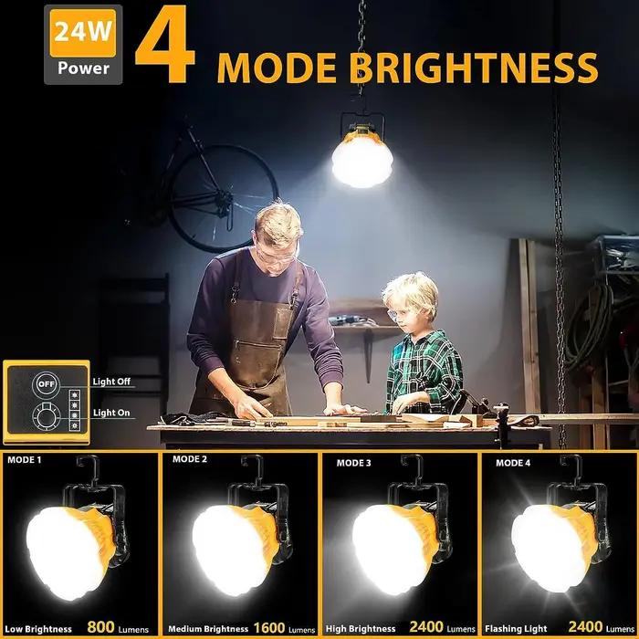 Lampe de travail LED Portable 24W 2400LM avec crochet pour batterie au Lithium Makita/Bosch/Dewalt/M