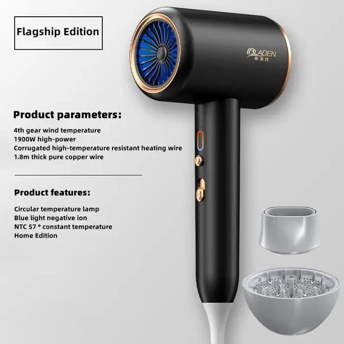 Sèche-cheveux ultra silencieux à ions négatifs haute puissance lumière bleue haute vitesse pour salons de coiffure et maison occasions spéciales