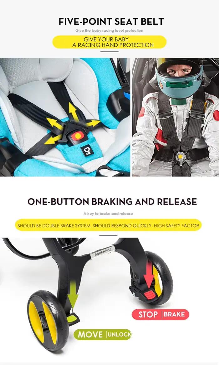 Poussette pliable 4 en 1 avec siège auto et nacelle, poussette haute pour tout-petits et nouveau-nés