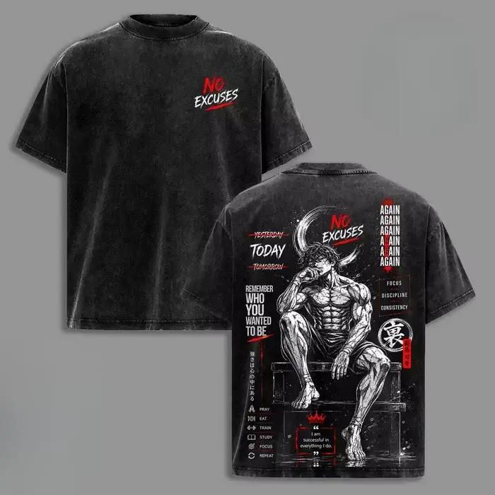 T-shirt imprimé Hanma Baki, vêtements d'anime Baki, t-shirts rétro lavés pour hommes et femmes, t-sh