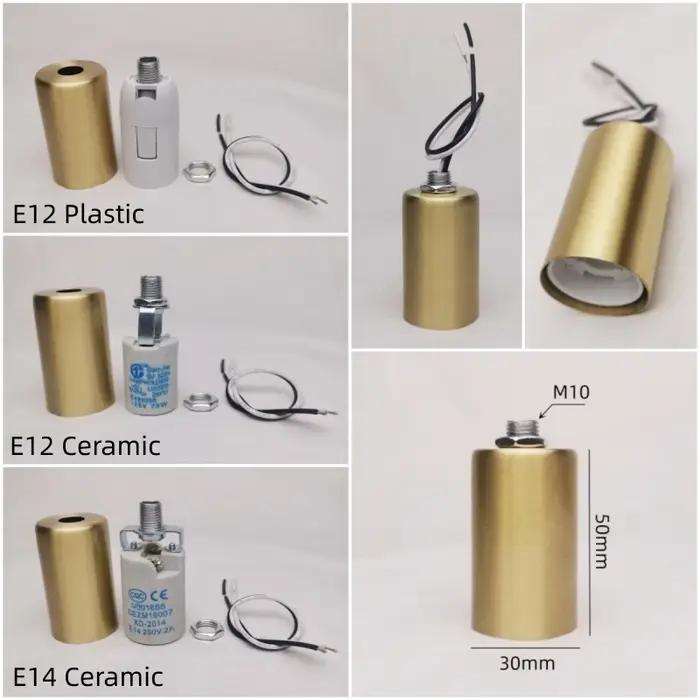 Support de lampe en céramique E27 E14, matériau en laiton, avec douille de lumière en fil, tasse en